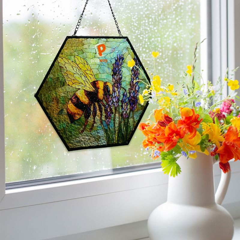 Personalized Hexagon Stained Glass Suncatcher – Window Sun Decor Gift
