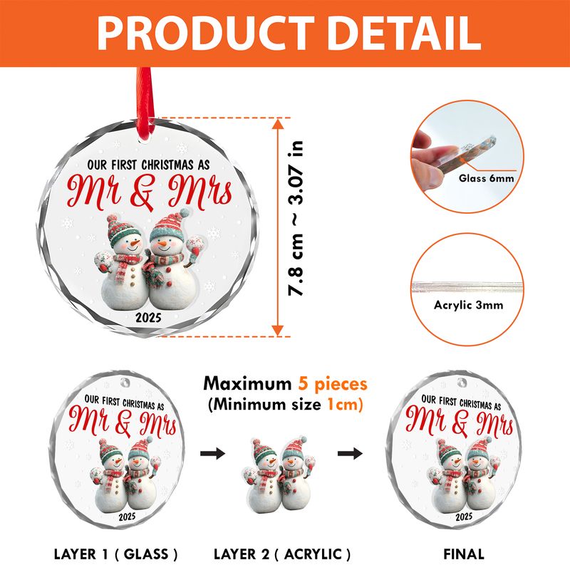 Personalized Round Glass Christmas Ornament With Acrylic Pieces