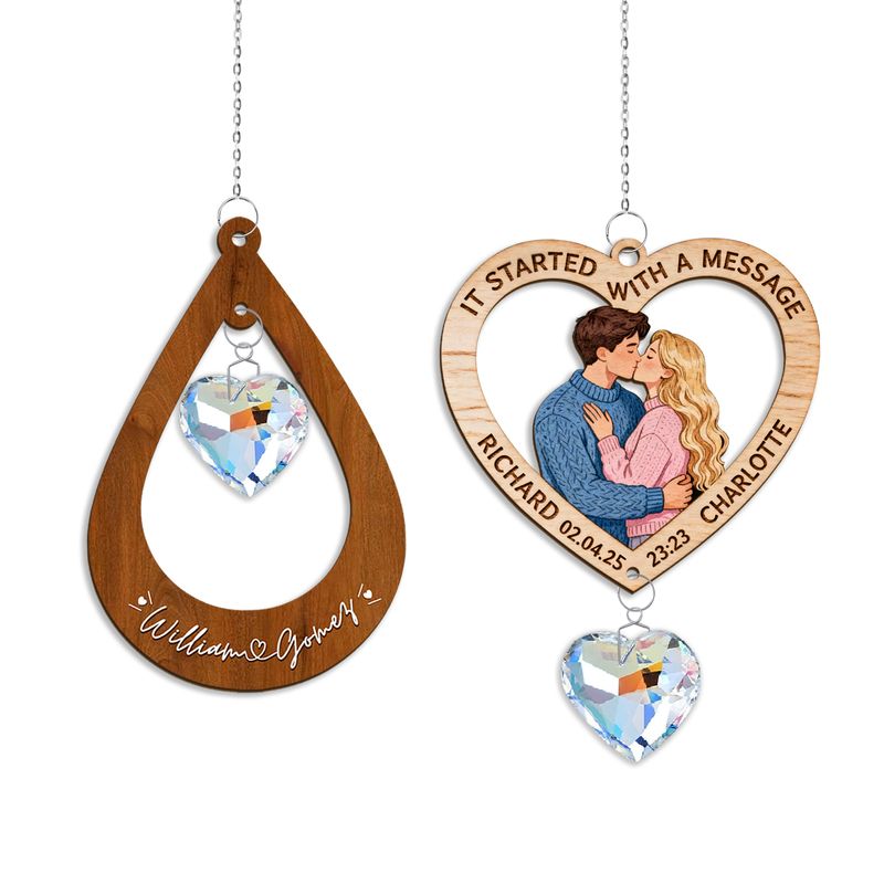 Personalized Wooden Hanging Ornament – Custom Crystal Charm Keepsake Gift