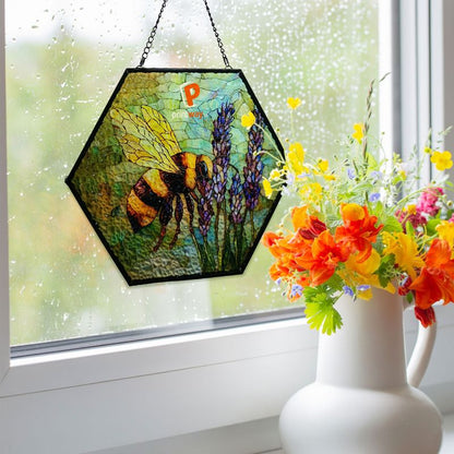 Personalized Hexagon Stained Glass Suncatcher – Window Sun Decor Gift