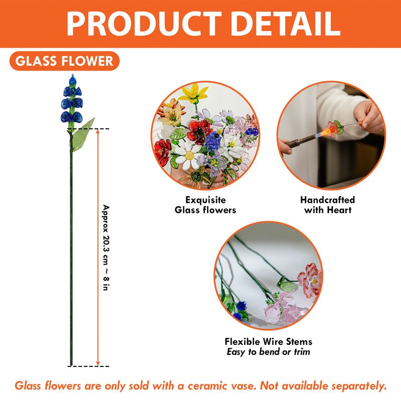 Personalized Ceramic Vase with Glass Flowers – Custom Home Decor Gift Set