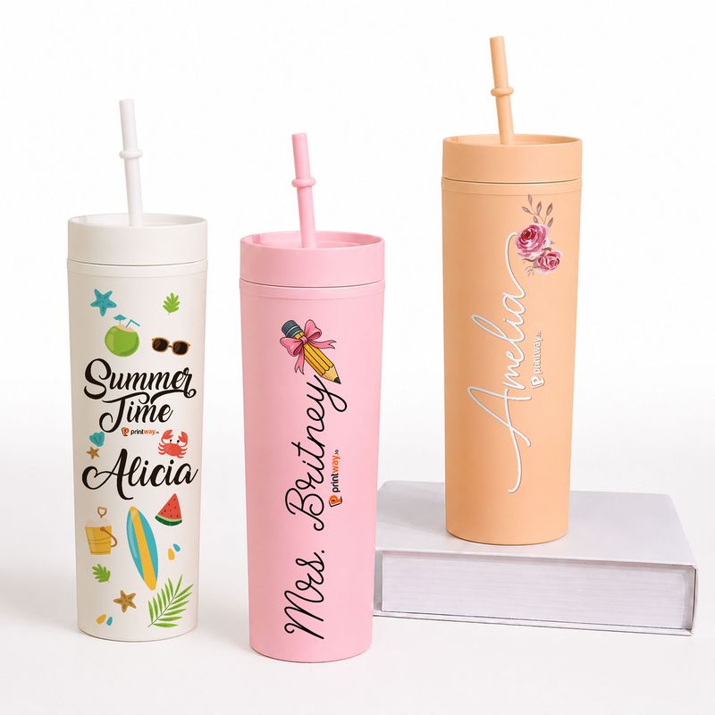 Personalized Skinny Tumbler with Straw – Custom Travel Cup Gift